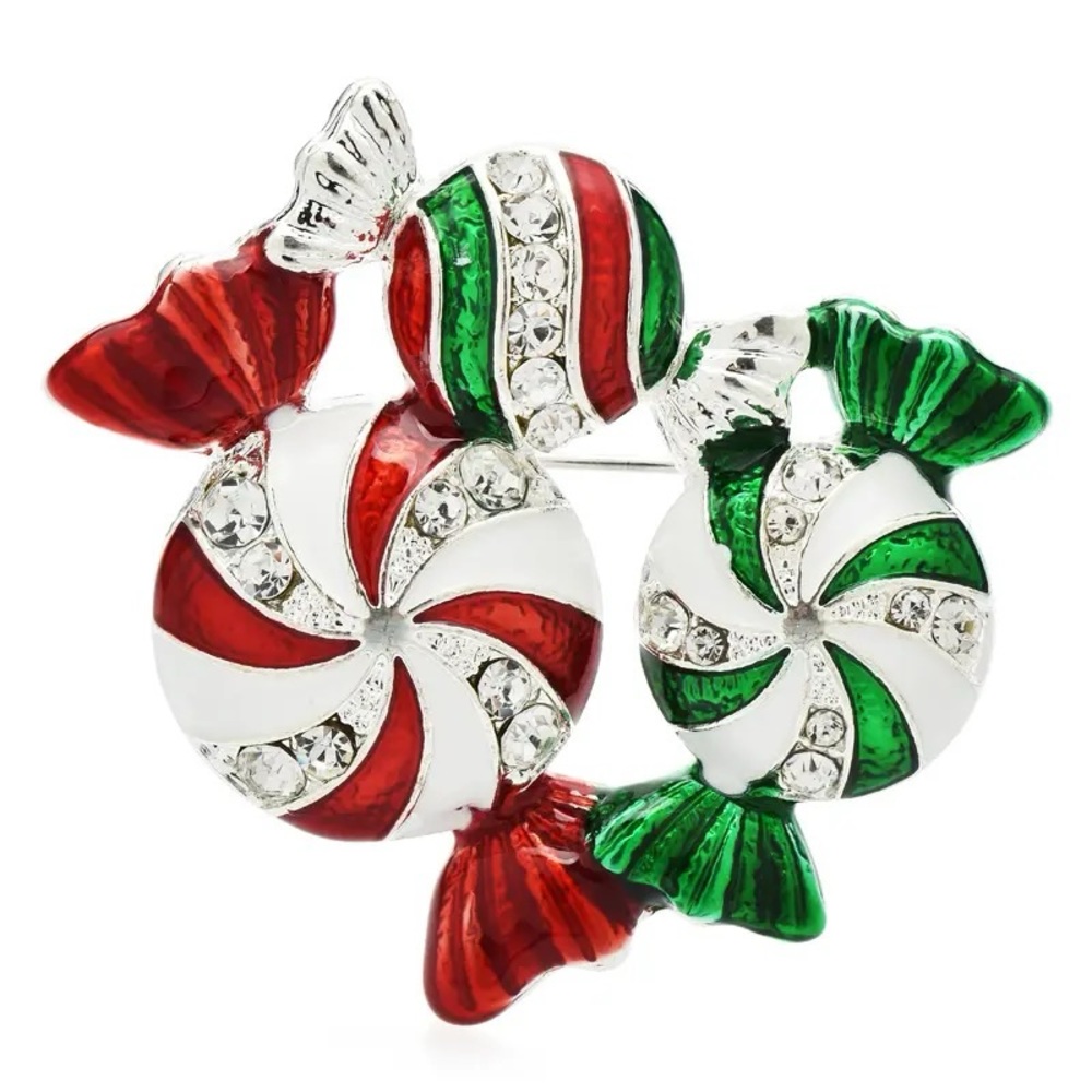 NEW Triple Candy Enamel Rhinestones Christmas Holiday Brooch Pin